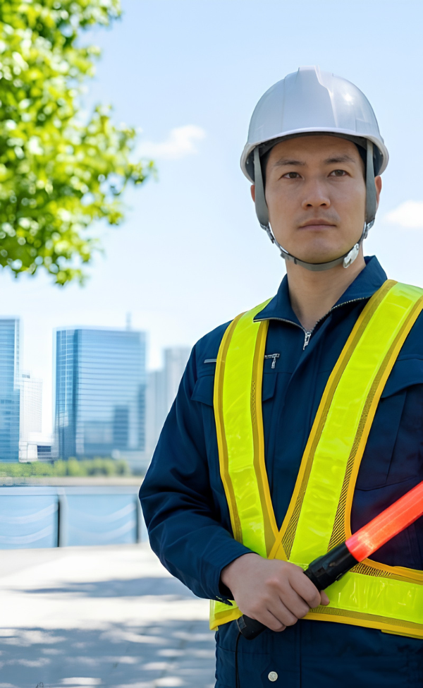 交通誘導をする警備スタッフ